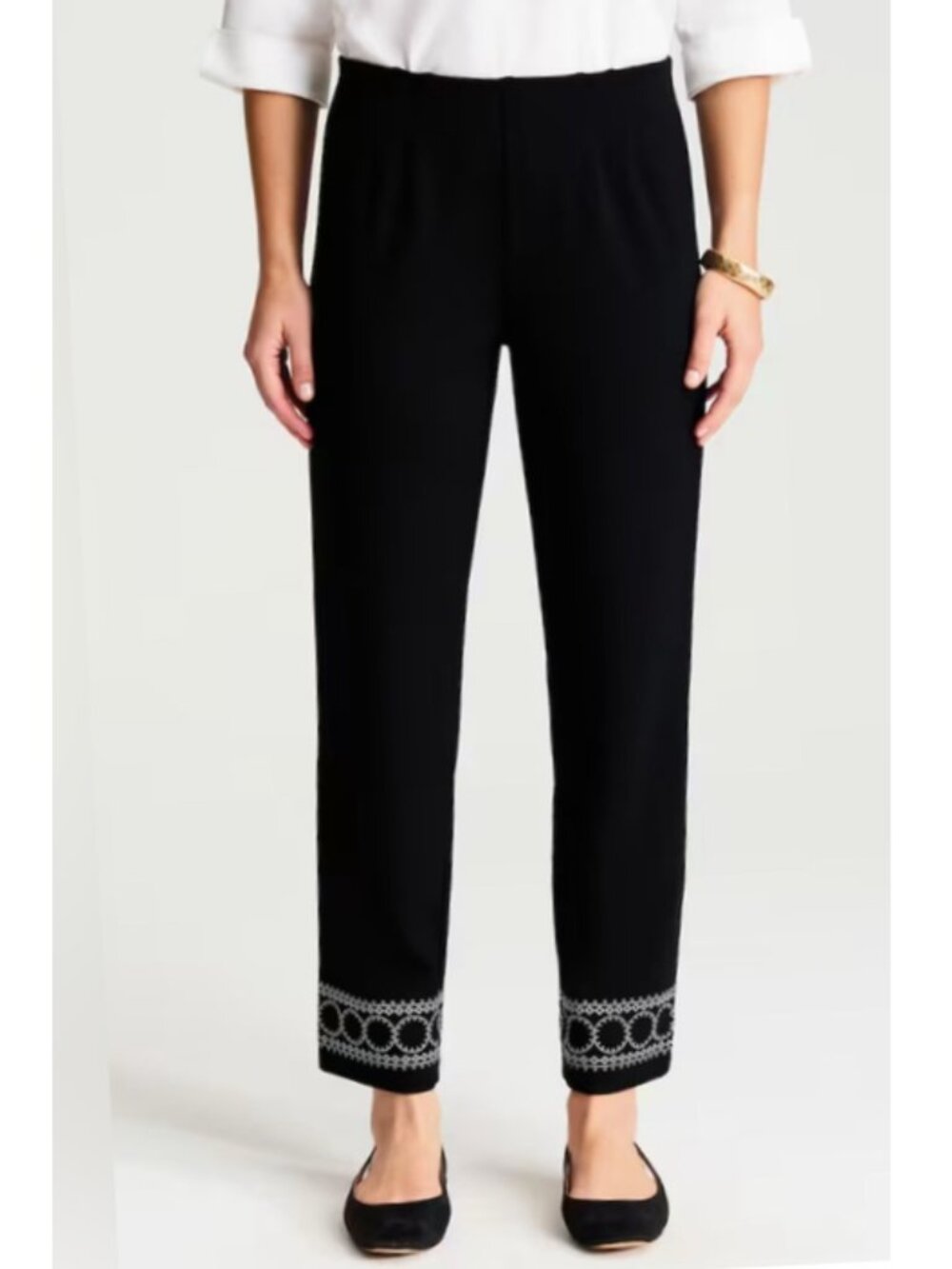 J Jil Wearever Embroidered Knit Pants Black Embroidered Size SP